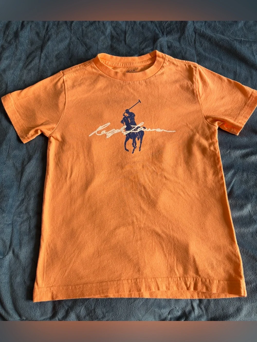 Ralph Lauren Orange Short Sleeve Big Pony Logo Tee with Blue Logo